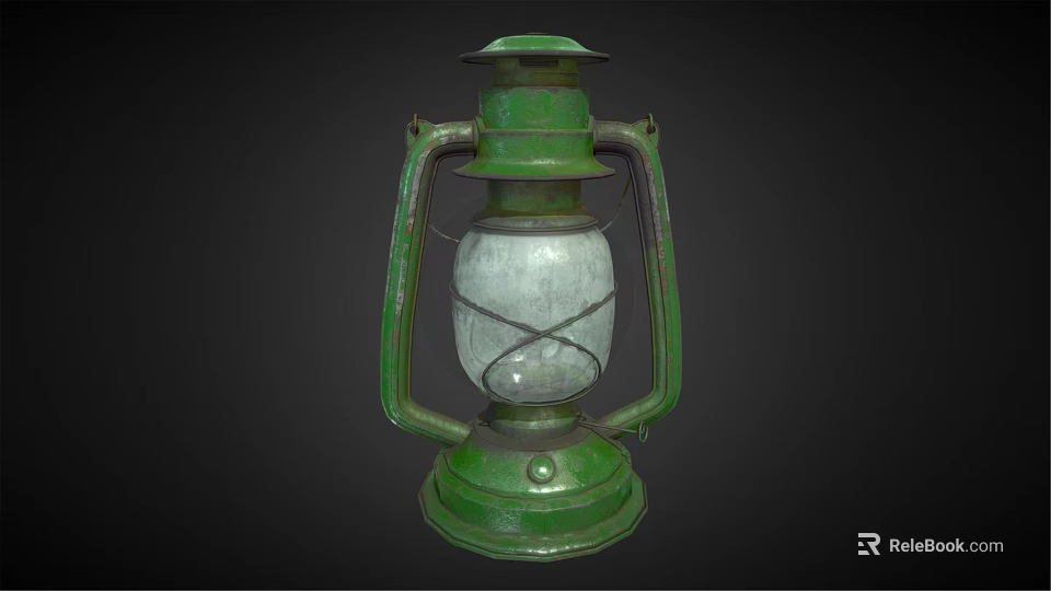 Vintage Green Candle Lamp with Metal Frame and Glass Shade Classic Design 3d model